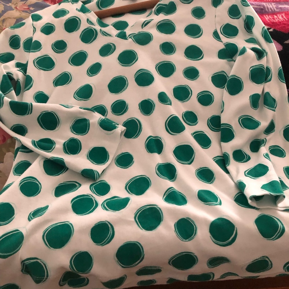 Chicos size0 blouse, soft cotton blouse green and white 3/4 sleeves, v neck. - Picture 2 of 6